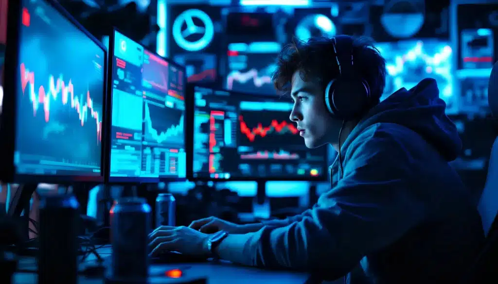 Young gamer trading stock online