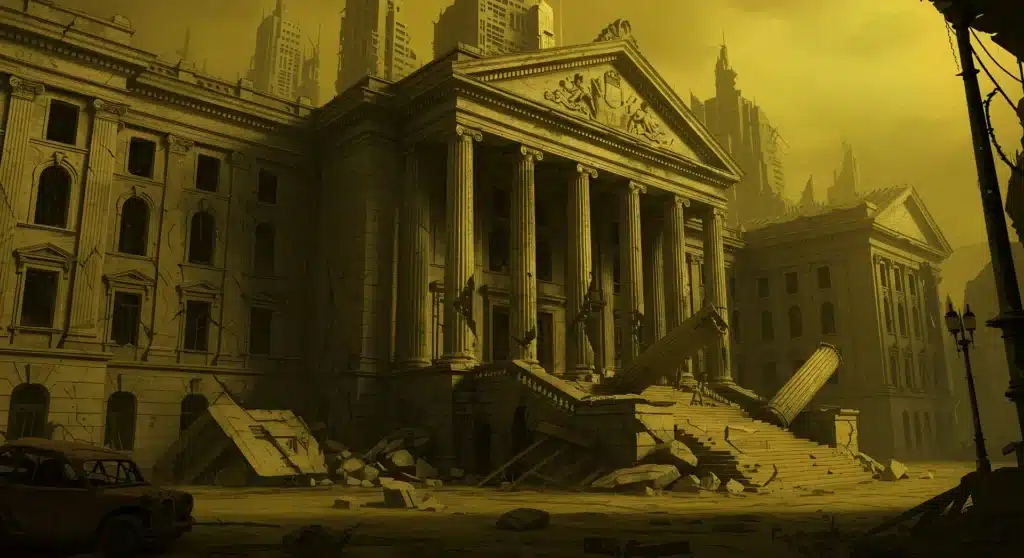 Crumbling bank building